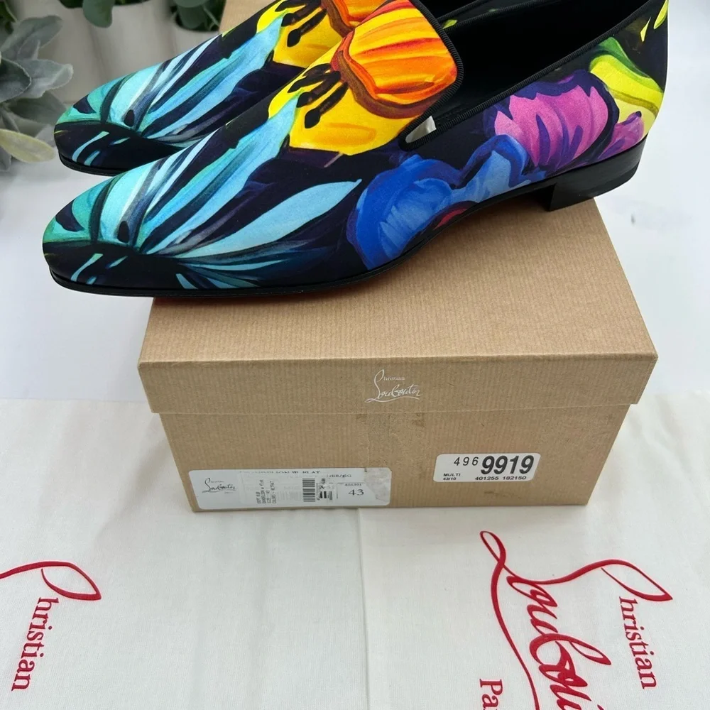 Men's Christian Louboutin, dandy, chick satin loafers multicolor floral size 43